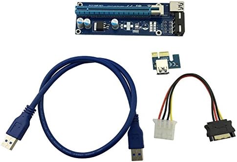 LONGXI Molex 4-pin Powered PCI-E PCI Express Riser - VER 006S - 1X to 16X PCIE USB 3.0 Adapter Card - With 0.6m USB Extension Cable - GPU Graphic Card Crypto Currency Mining