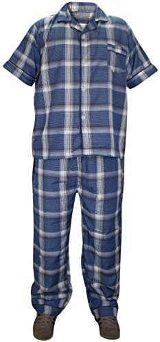 Unbreanded New Mens 2 Pieces Woven Check Pyjama Set Lounge Wear Nightwear Top &amp; Bottom