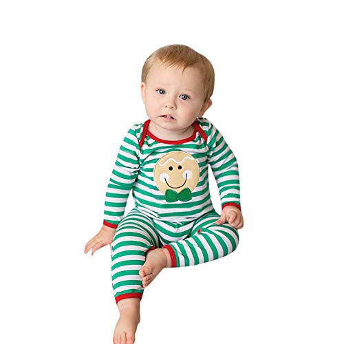 Preisvergleich Produktbild Yazidan_Weihnachten Kleinkind Baby Jungen Mädchen Lange Ärmel Streifen Drucken Spielanzug Overall Strampelhöschen Säugling Winter Outfits Einstellen Overalls Für Jungen Schlafanzug(Grün,90)