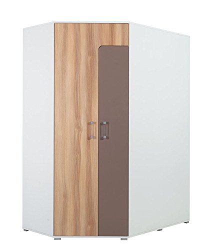 Preisvergleich Produktbild Jugendzimmer - Drehtürenschrank / Eckkleiderschrank "Lian" 01, Hellbraun / Weiß / Cappuccino - Abmessungen: 145 x 195 x 95 cm (B x H x T)