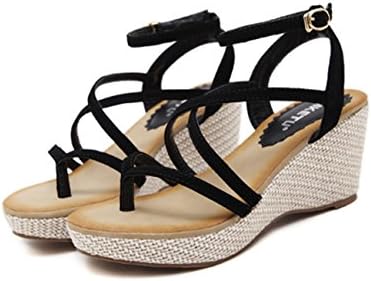 Ruanlei@Summer Sandals/Beach Sandals for Women/Flat Sandals/Sandals Pearls/Wedge Dress SandalsFine with a slope with female shoes, Black,40