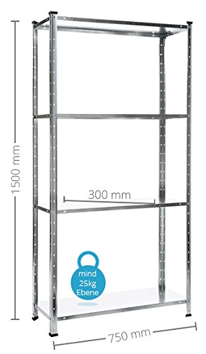 Kellerregal Lagerregal Regal Steckregal Kellerregal Werkstattregal Schwerlastregal – 4 Böden – 100kg Tragkraft – verzinkt - 6