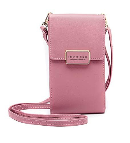 Preisvergleich Produktbild Damen Umhängetaschen Geldbörse Abnehmbar Verstellbar Schultergurt Handyfach Multifunktion Beutel Weiches Leder Beuteltasche für Mädchen iPhone X XS XR Samsung Note 9 8 S8 S9+ Huawei Warmpink