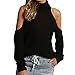 Produktbild OdeJoy Frau Mode Solide Langeärmel Oben Gestrickt Aus Schulter Rollkragen Sweatshirt Trägerlos Bluse Wild Langarmshirts Mode Casual Tops Persönlichkeit Oberteile (Schwarz,XL)