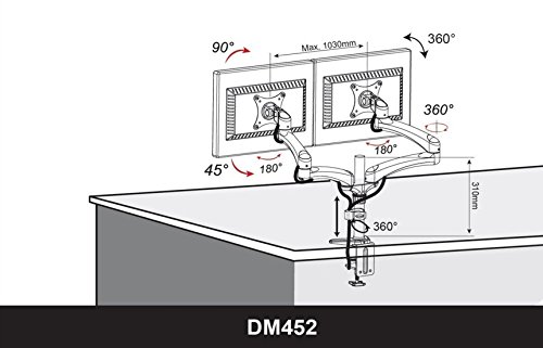 Duronic DM452 Monitor-Tischhalterung für zewei LCD/LED Computer Bildschirme / Fernsehgeräte mit Neig, Schwenk und Rotierfunktion - 4