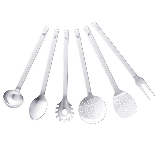 SILBERTHAL Edelstahl Küchenhelferset 6-teilig | 38 cm lang | Küchenutensilien | Kochbesteck | Kochzubehör | Spülmaschinenfest | aus reinem 18/8 Edelstahl in Gastroqualität