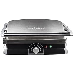 Top Chef Grill Plancha Electrique de Table Inox Professionnel TOPC745, Grande surface de cuisson, Hauteur et Température réglables, Multifonction Grill de contact Barbecue Panini Viande Sandwich Pizza