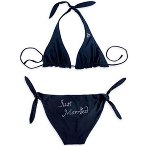 'Just Married' reversible bikini - black/ black - size (8-10)