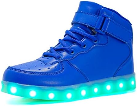 Kuuland Kids LED Rechargable Light Up Shoes, Lace Up High-top Trainers for Boys and Girls(Blue,2UK/35EU)