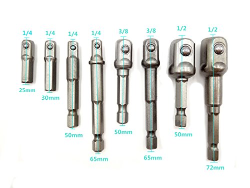 Steckschlüssel Nuss Set, Florally 8-tlg Adapter Sechskant Bohrfutter Adapter auf 1/4″ 3/8″ 1/2 „, Akkuschrauber Stecknuss Adapter - 4
