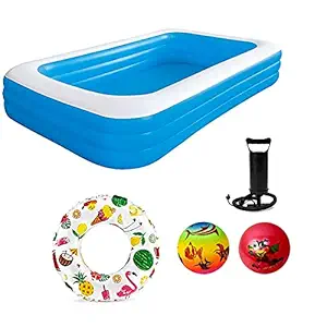 Majik 10ft Feet 3 Stripped Rectangle Swimming Pool Bath Tub for Adults and Kids (with Free Pump)