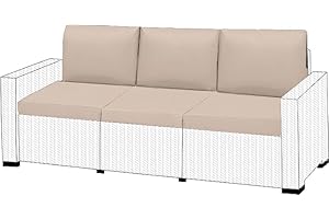 G&H Keter Allibert California Outdoor Replacement Cushion Pads 2, 3 or 4 Seater Rattan Patio Set Sofa Cushions Pads(CUSHION) (6 PC Sand 3 Seater) With 100% Foam Filling