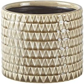 Villa Collection Denmark Small Ceramic Morrocan Tiled Indoor Plant Pot in Sand Brown
