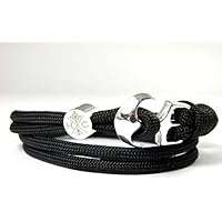 HanseCharms - Maritimes Surfer Anker Armband-Handmade-aus US Paracord Typ III-Verstellbar-Unisex-Wickelarmband-Geschenk-Schwarz