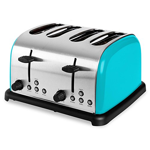 Klarstein Toaster Edelstahl-Toaster (Vintage-Design, für 4 Scheiben, 1650W, Bagel-Funktion, Auftau- und Aufwärm-Funktion, 6-stufig einstellbarer Bräunungsgrad) türkis - 5