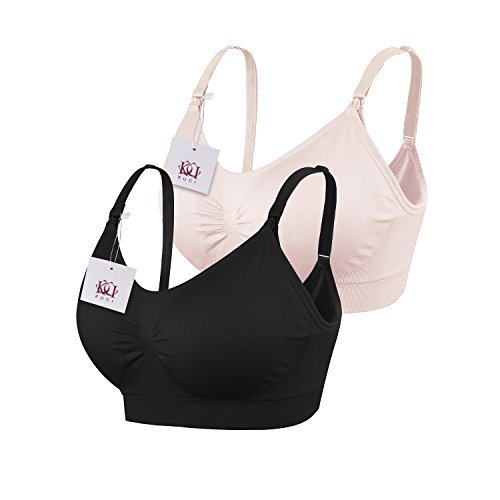 Maternity Nursing Bra, KUCI® Womens Seamless Nursing Sleep Bralette 2Pack (XL, Black+Pink/2pack) (A/ B/ C/ D/ DD/ E/ F Cups)