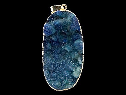 Green Forest Gems, DIY, Druzy with Gold Plated, Blue, Color Enhanced, 25x48mm, Semi-precious Gemstone Pendant with Gold Plated, Rough Shape, 1 Piece.