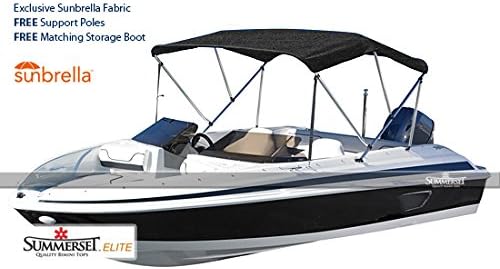 Eevelle Summerset Elite Sunbrella 3 Bow Canvas Only Bimini Replacement Top, Black, 72" Length x 90" Width
