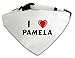 Produktbild Personalisierter Weißer Hundschal mit Aufschrift Ich liebe Pamela (Vorname/Zuname/Spitzname)