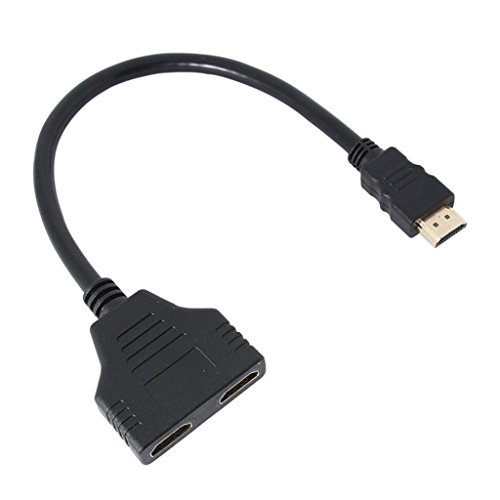 HDMI-Splitter Adapter - SODIAL(R) HDMI 1 bis 2 Doppeltraegersignal Adapter konvertiertes Video Kabel fuer TV HDTV (Schwarz)