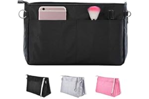 SHINGONE Nylon Handtaschen Organizer Mit Reißverschluss, Damen Taschenorganizer Reise Kosmetik Tasche, Tote Organizer Bag in Bag Schwarz- Mittel
