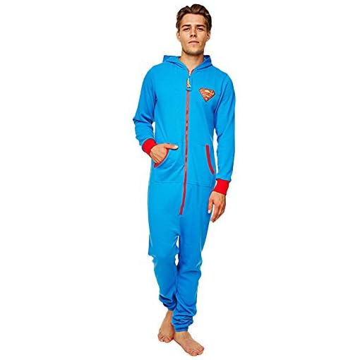 La-DC-Comics-Merchandising-Ufficiale-Di-Superman-Mens-Blu-Poliestere-Felpa-cotone-onesie-Mens-nightware-pigiama