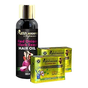 Kesh Nikhar Onion Hair Oil for Hair Growth with Black Seed Oil 200ml With Natural Body Sanitising Soap 100Gm