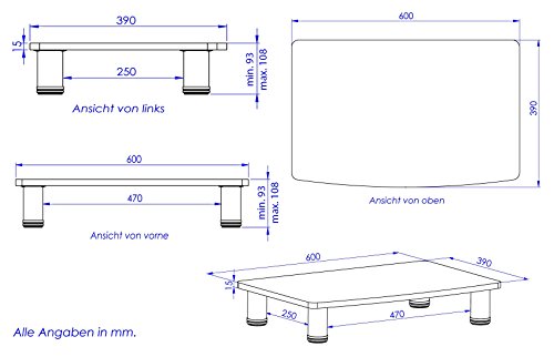 RICOO Fernsehtisch LCD TV Stands Fernsehstand FS051B LED Fernseher Untergestell Tischständer Tisch Aufsatz Flachbildschirm Podest Flachbildfernseher PC Monitor Bildschirm Erhöhung Universal | Schwarz | - 3