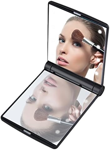 Portable Folding Makeup Mirror with Light, Double Facette Square Travel Cosmetic Mirror, 110*85*11MM