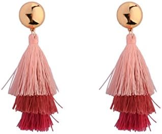 WKAIJCJ Earrings Woman Tassel Long Creative Tricolor Gradient 4.0 * 9.0cm,Pink-OneSize
