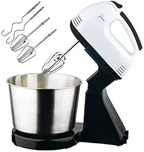 Praxon 2 in 1 Hand Mixer Blender with 7 Speed - Electric Hand Whisk Egg Beater Baking Blender with Stainless Steel Mixing Bowl and 2 Beaters & 2 Dough Hooks