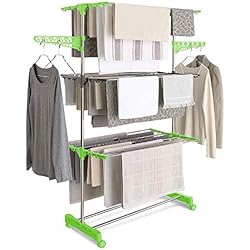IDMarket - Séchoir à Linge INOX Maxima Vert étendoir Pliable H.145 cm