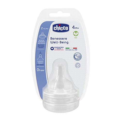 Chicco Physiologischer Antikolik-Sauger Well-Being, schneller Fluss, 4m+, Silikon, 2 Stück - 4