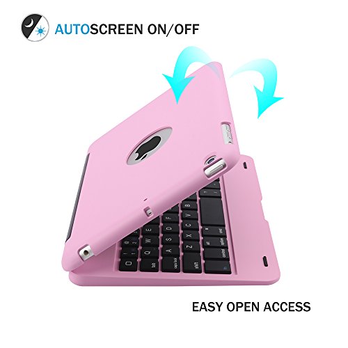 KVAGO iPad Mini 1 2 3 Tastatur mit Hülle Bluetooth Wireless Englisch QWERTY Tastatur für iPad Mini 1 2 3—Pink - 7