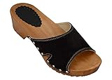  BeComfy Damen Clogs aus Leder Holzschuhe Pantoletten mit Absatz Elegant Sandalen - Wildleder - Schwarz Beige Orange Garten Schuhe 35,36,37,38,39,40,41 (41 EU, Schwarz)