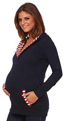 Happy Mama. Women's Maternity Nursing Hoodie Sweatshirt Contrast Details. 124p (Navy, UK 12/14, XL)