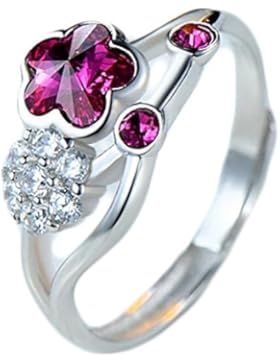 18K Weiß Gold 925Sterling Silber Zirkonia Diamant Lila Blume Kristall Öffnung verstellbar Ringe für Teen Mädchen...