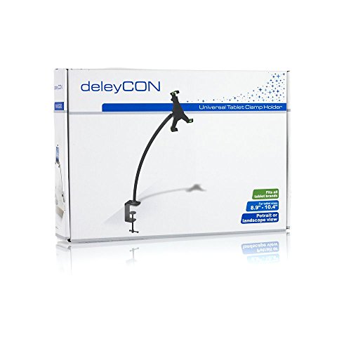 deleyCON HQ Universal Tablet Halterung flexibel einstellbar / Tischbefestigung / Metall – von 8,9 bis 10,4 Zoll (nicht breiter als 245mm) – Winkel verstellbar für iPad / Galaxy Tab usw – mit & ohne Case nutzbar Schwarz - 6