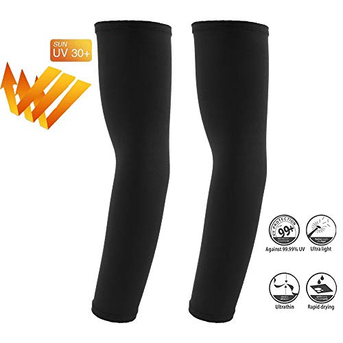 Letopro Mangas para Brazos, protección UV Bloque Solar Enfriamiento Cubierta de la Mano Mangas Antideslizantes para Ciclismo,Golf,conducción,Pesca,Regalos para Hombres,Mujeres,niños 1 par (Negro)