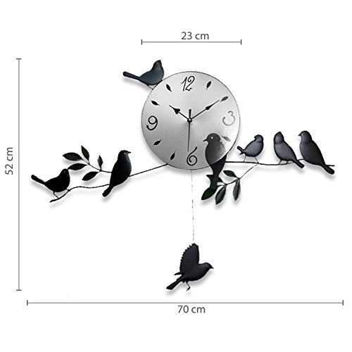 Schwarze Vögel Wand Uhr Kunst Designer Modern Familie Wohnzimmer Raum Design Deko - 3