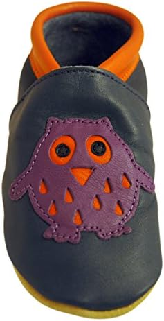 Three Little Imps Handmade Soft Leather Toddler Shoes - Wise Purple Owl on Navy Blue 6 - 12m (OLPN)