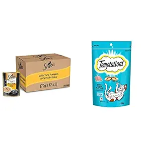 Sheba Rich Premium Adult (+1 Year) Fine Wet Cat Food, Tuna Pumpkin & Carrot in Gravy- Pack of 24 x 70g & Cat Treat, Tempting Tuna Flavour - 85 g