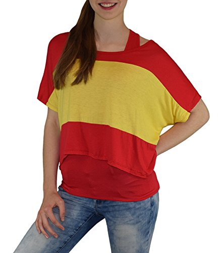 S&LU super angesagtes 2-teiliges Fan – Flag – Top Deutschland Italien Frankreich England Spanien USA Größe 34-40 (XS-L) (one size, Spanien-rot)