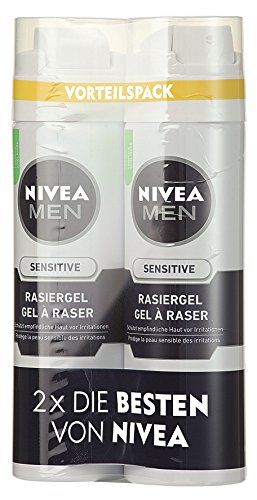 NIVEA Men, 2er Pack Rasiergel für Männer, 2 x 200 ml Spender, Sensitive, 0% Alkohol