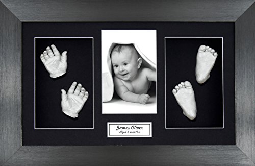 BabyRice Large Baby Casting Kit (great for Twins!), 14.5x8.5" Brushed Pewter Frame, Black mount, Silver metallic paint