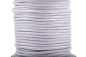 KONMAY 1 Roll 25 Yards 1.5mm Metallic Pearl White Soft Round Real Leather Jewelry Cord