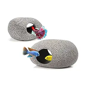 MUNLIT Aquarium Decoration Rock Caves, Fish Tank Decorations Hideaway, Cichlid Breeding Cave, Betta Fish Hideout, Stackable Rocks for Fish Tanks Natural (2 PCS)