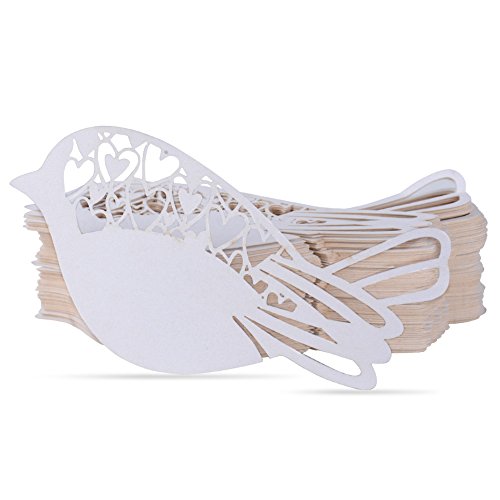 100 Stk Platzkarten Glasanhänger Engel / Vögel / Herz Hochzeit Namenskarten ans Glas Taufe Party für Weinglas Deko Champagnerglas Geburtstag Tischdeko Weihnachten (Vögel)