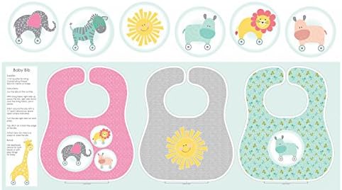 BABY BIBS Fabric PANEL - Green/Pink/Grey - CON07 - by Contempo - 100 % Cotton