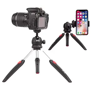 JMARY MT-35 - Table Top Mini Portable Fold-able Extendable Tripod Stand for Mobile Phones and DSLR & Digital Cameras - Coming with Universal Mobile Phone Holder (MT-35-BLK)